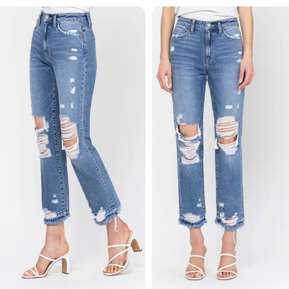 Flying Monkey Loveland Distressed Cropped Jeans With Frayed Hem